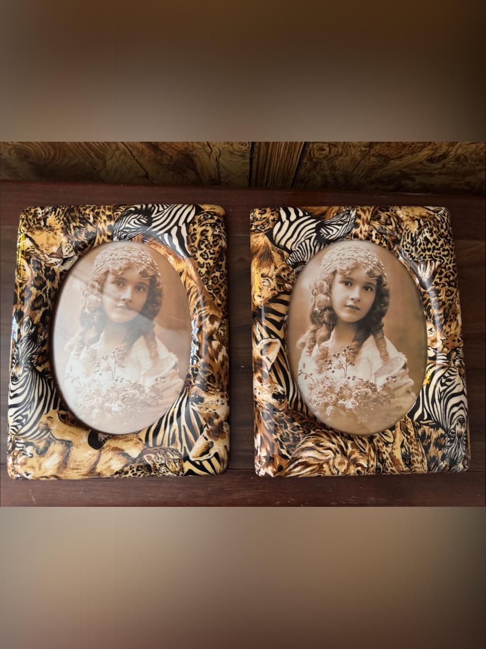 Wild Safari Animal Print Double Photo Frame - Brown